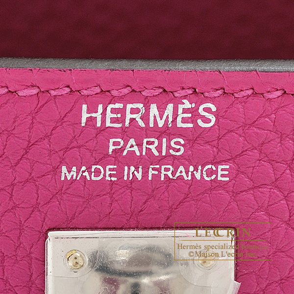 Hermes Kelly bag 25 Retourne Rose purple Togo leather Silver hardware