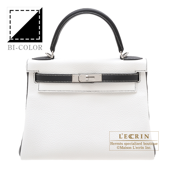 Hermes Personal Kelly bag 28 Retourne White/Black Clemence leather Silver  hardware