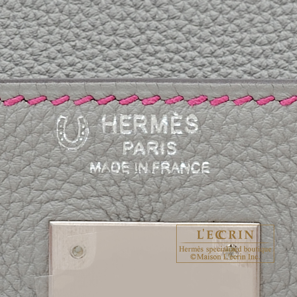 Hermes Personal Kelly bag 28 Retourne Gris mouette/ Rose purple Togo  leather Matt silver hardware