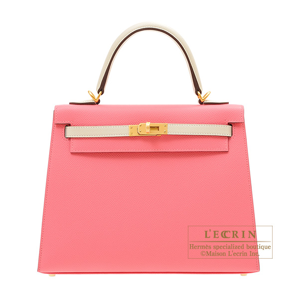 Hermes　Personal Kelly bag 25　Sellier　Rose azalee/Craie　Epsom leather　Matt gold hardware