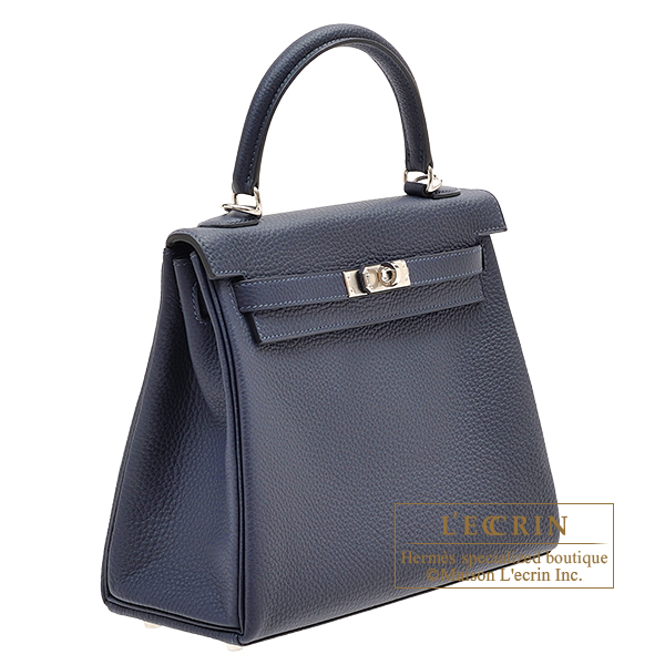 Hermes Kelly bag 25 Retourne Blue nuit Togo leather Silver hardware