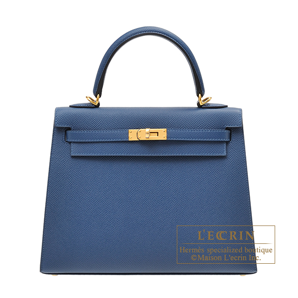 Hermes Kelly bag 25 Sellier Deep blue Epsom leather Gold hardware