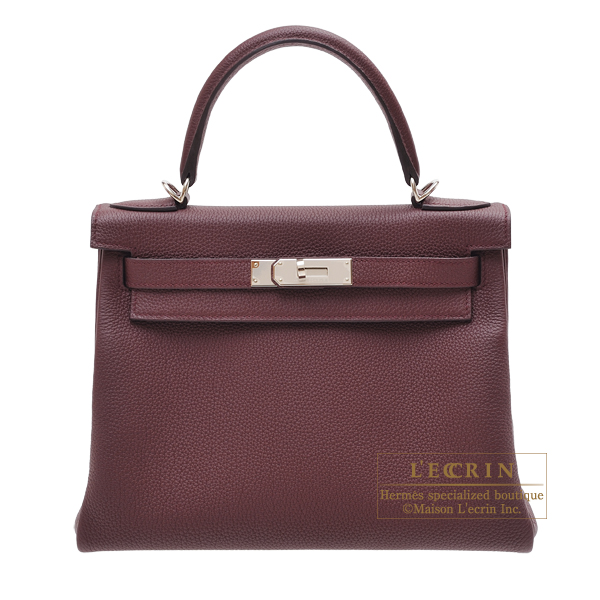 Hermes　Kelly bag 28　Retourne　Bordeaux　Togo leather　Silver hardware