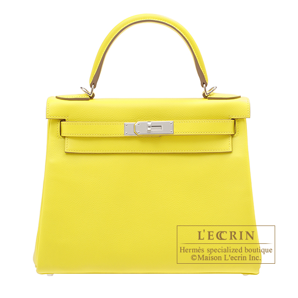 Hermes　Kelly bag 28　Retourne　Lime　Evercolor leather　Silver hardware