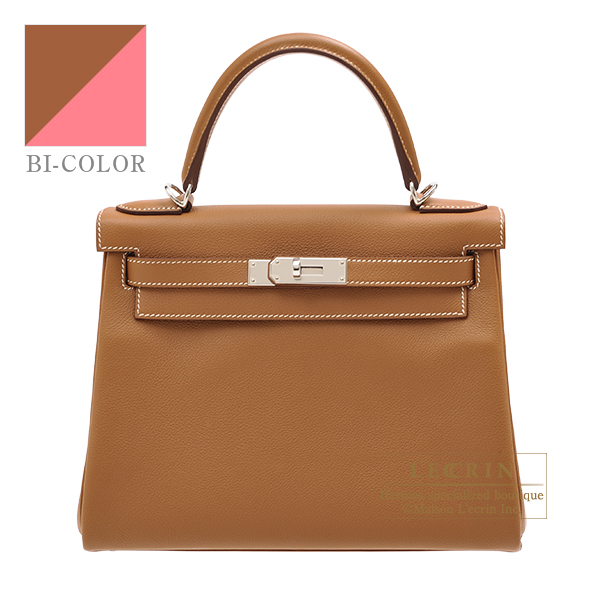 Hermes　Kelly Verso bag 28　Retourne　Gold/　Rose azalee　Evercolor leather　Silver hardware