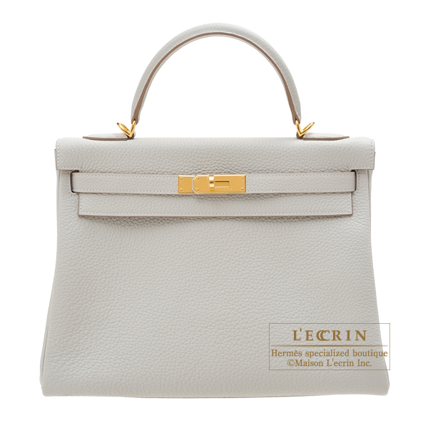 Hermes　Kelly bag 32　Retourne　Pearl grey　Clemence leather　Gold hardware