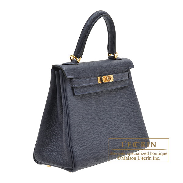 Hermes Kelly bag 32 Retourne Blue lin Togo leather Silver hardware