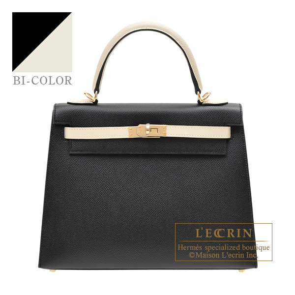 Hermes　Personal Kelly bag 25　Sellier　Black/Craie　Epsom leather　Champagne gold hardware