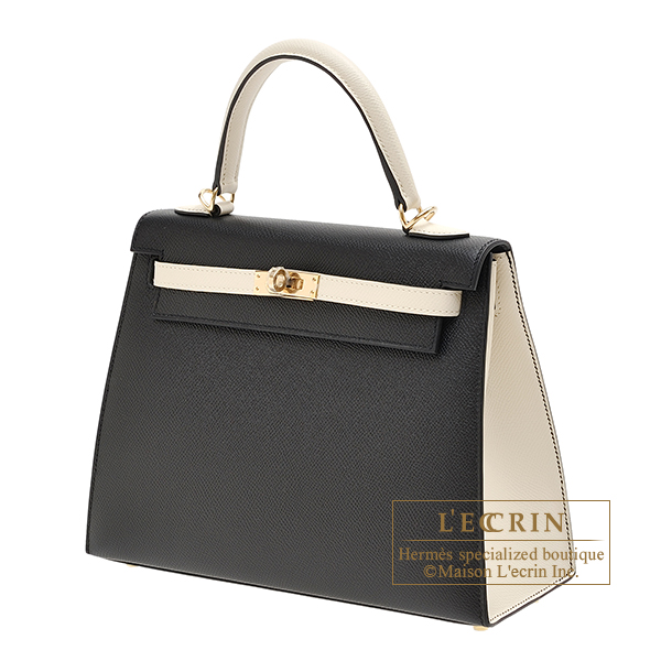 Hermes Birkin Sellier 25 Craie and Black Epsom Gold Hardware