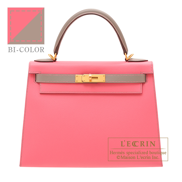 Hermes　Personal Kelly bag 28　Sellier　Rose azalee/　Gris asphalt　Epsom leather　Matt gold hardware