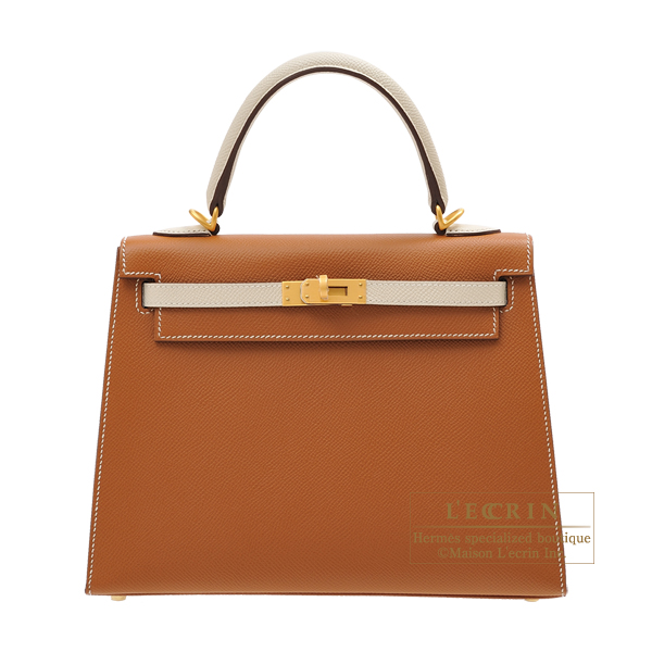 Hermes　Personal Kelly bag 25　Sellier　Gold/Craie　Epsom leather　Matt gold hardware