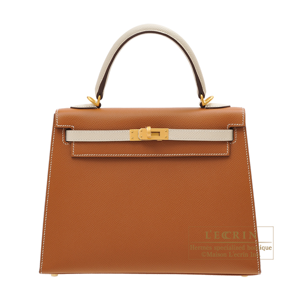 Hermes　Personal Kelly bag 25　Sellier　Gold/Craie　Epsom leather　Matt gold hardware