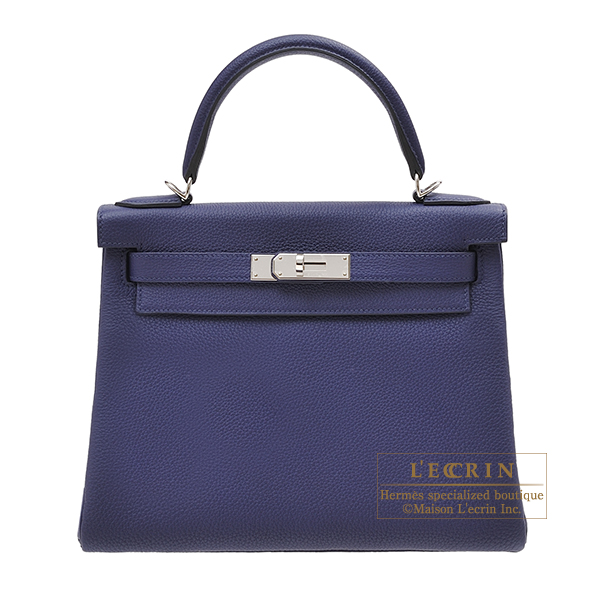 Hermes　Kelly bag 28　Retourne　Blue encre　Togo leather　Silver hardware