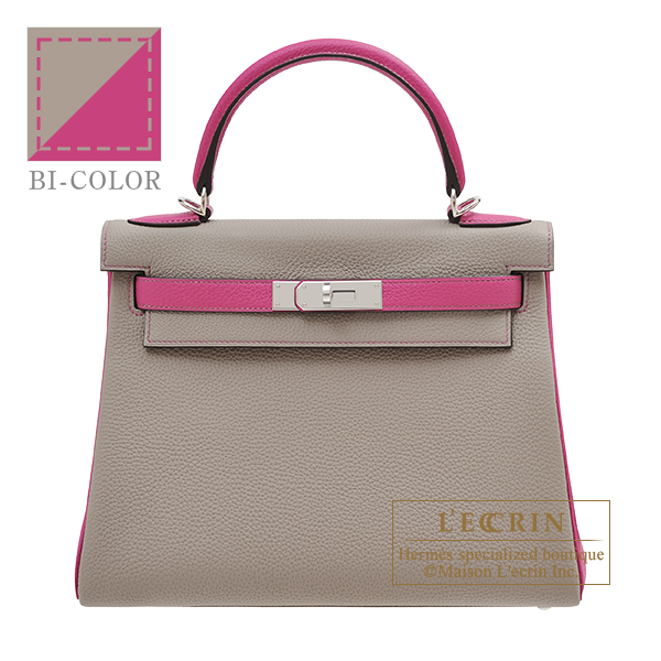 Hermes　Personal Kelly bag 28　Retourne　Gris asphalt/　Rose purple　Togo leather　Silver hardware