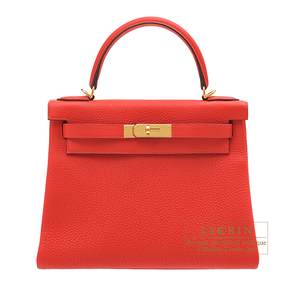 Hermes　Kelly bag 28　Retourne　Rouge coeur　Togo leather　Gold hardware