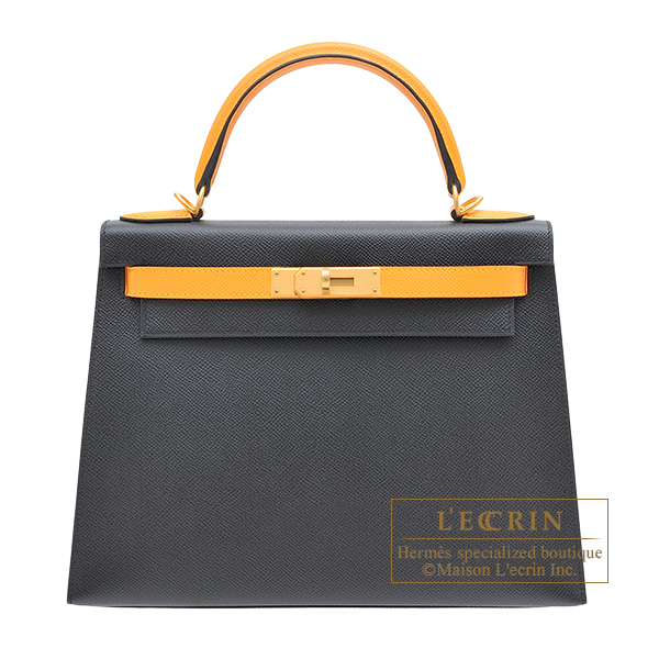 Hermes　Personal Kelly bag 28　Sellier　Black/　Jaune d'or　Epsom leather　Matt gold hardware