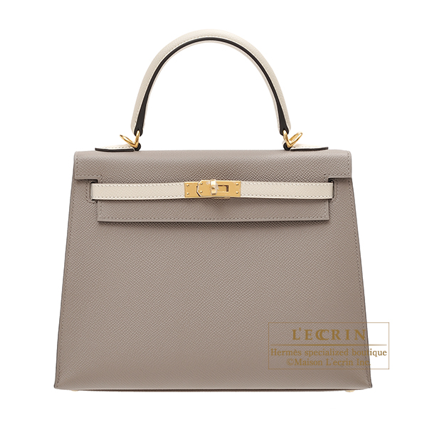 Hermes Personal Kelly bag 25 Sellier Craie/ Gris asphalt Epsom