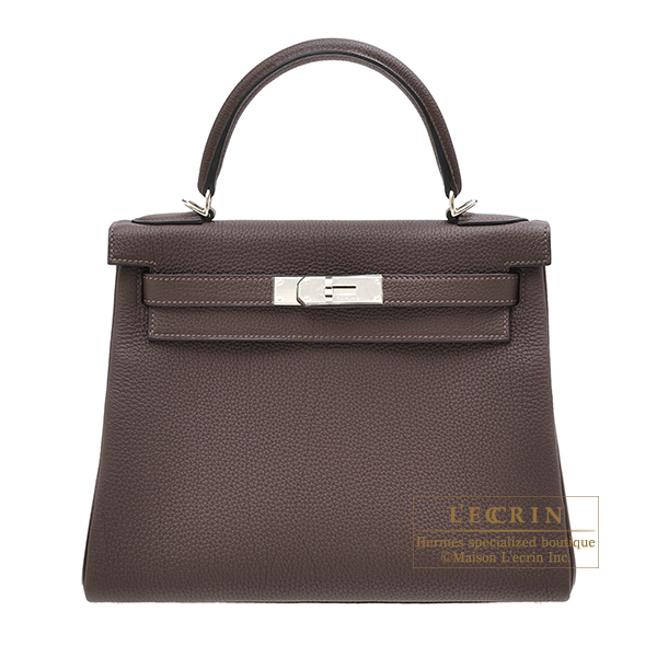 Hermes　Kelly bag 28　Retourne　Chocolat　Togo leather　Silver hardware