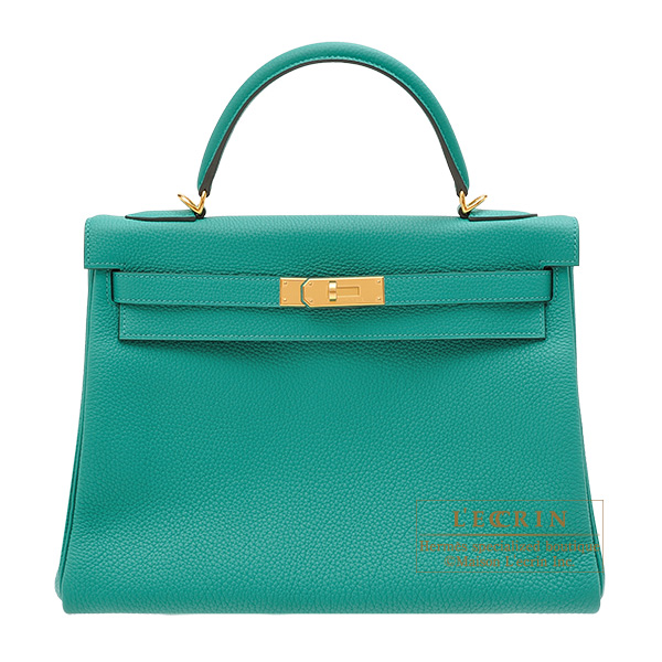 Hermes　Kelly bag 32　Retourne　Vert verone　Togo leather　Gold hardware