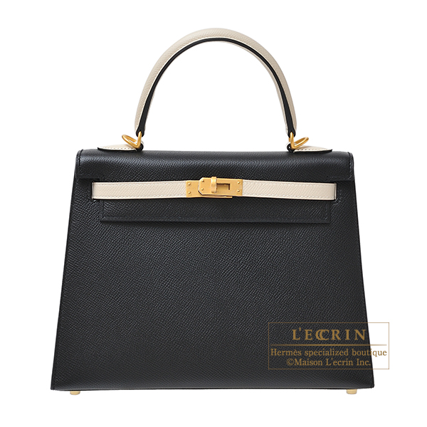 Hermes　Personal Kelly bag 25　Sellier　Black/Craie　Epsom leather　Matt gold hardware