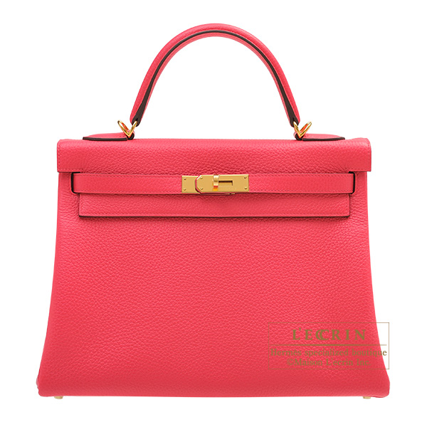 Hermes　Kelly bag 32　Retourne　Rose extreme　Clemence leather　Gold hardware