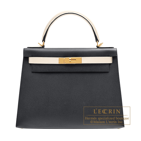 Hermes　Personal Kelly bag 28　Sellier　Black/　Craie　Epsom leather　Gold hardware