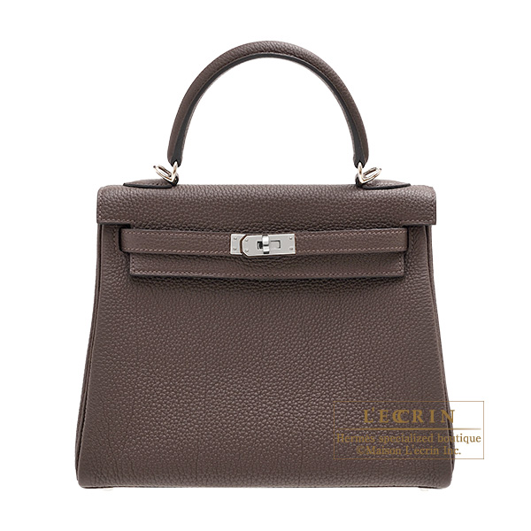 Hermes　Kelly bag 25　Retourne　Chocolat　Togo leather　Silver hardware