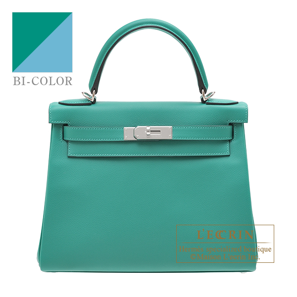 Hermes　Kelly Verso bag 28　Retourne　Vert verone/　Blue du nord　Evercolor leather　Silver hardware