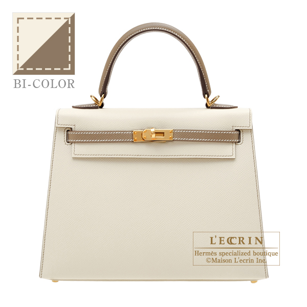 Hermes　Personal Kelly bag 25　Sellier　Craie/　Etoupe grey　Epsom leather　Matt gold hardware