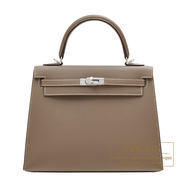 Hermes　Kelly bag 25　Sellier　Etoupe grey　Epsom leather　Silver hardware