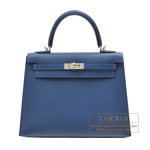 Hermes Kelly bag 25 Sellier Deep blue Epsom leather Silver