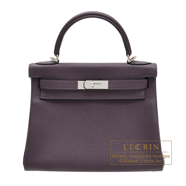 Hermes　Personal Kelly bag 28　Retourne　Raisin　Clemence leather　Silver hardware