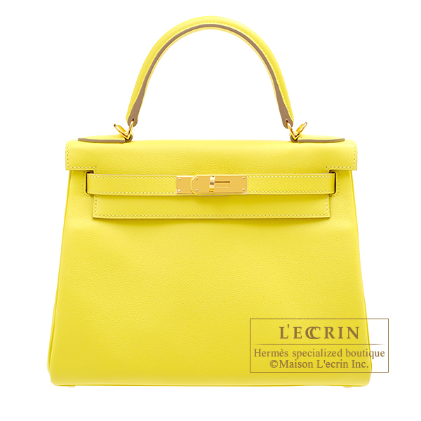 Hermes　Kelly bag 28　Retourne　Lime　Evercolor leather　Gold hardware