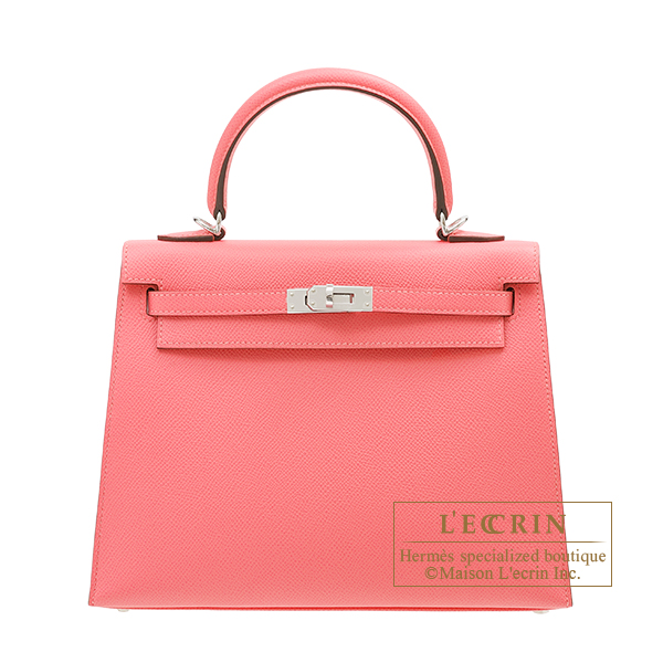 Hermes Kelly bag 25 Sellier Rose azalee Epsom leather Silver