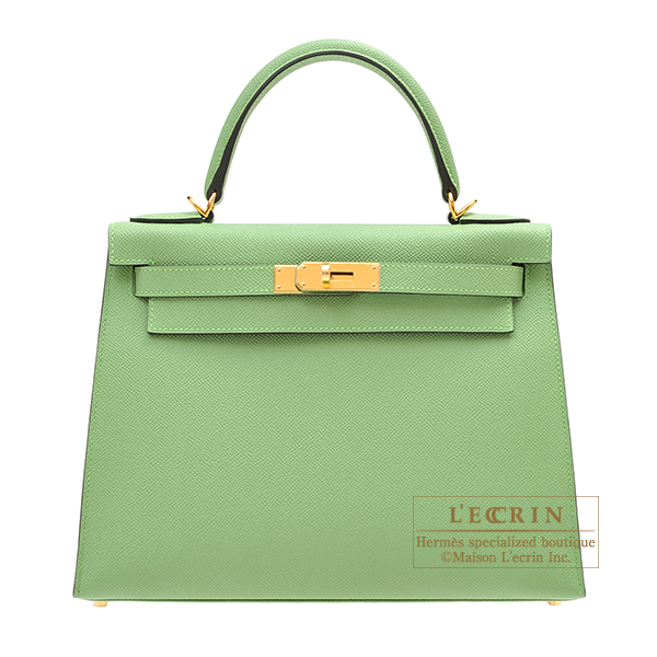 Hermes　Kelly bag 28　Sellier　Vert criquet　Epsom leather　Gold hardware