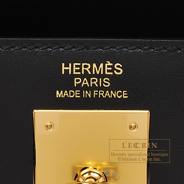 Hermes Kelly Handbag Black Box Calf with Gold Hardware 32 Black