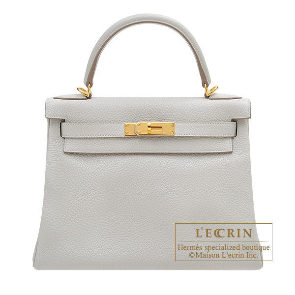 Hermes　Kelly bag 28　Retourne　Pearl grey　Clemence leather　Gold hardware