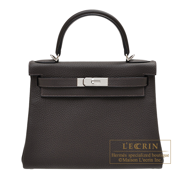 Hermes　Kelly bag 28　Retourne　Ebene　Clemence leather　Silver hardware