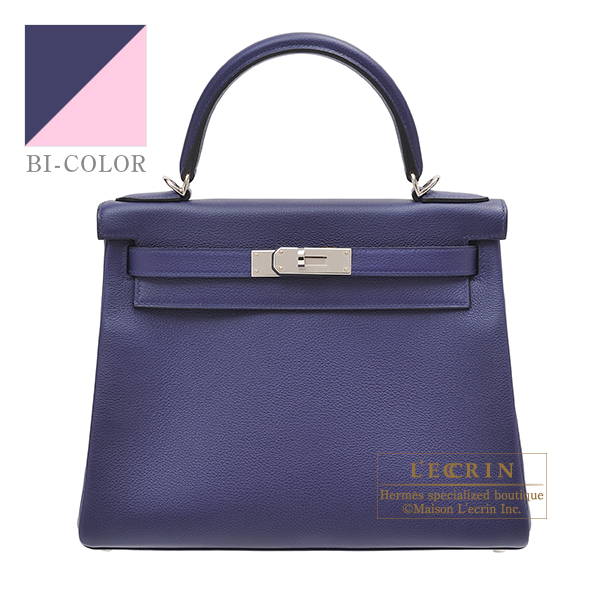 Hermes　Kelly Verso bag 28　Retourne　Blue encre/　Mauve sylvestre　Evercolor leather　Silver hardware