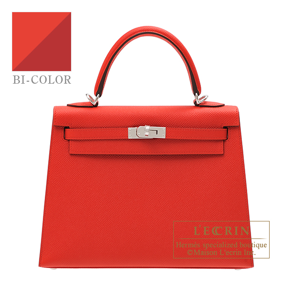 Hermes　Kelly Verso bag 25　Sellier　Rouge coeur/　Rouge grenat　Epsom leather　Silver hardware