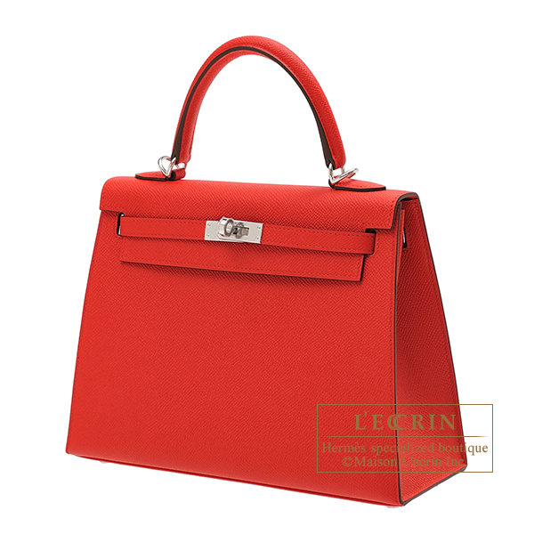 Hermes Kelly Verso bag 25 Sellier Rouge coeur/ Rouge grenat Epsom leather  Silver hardware