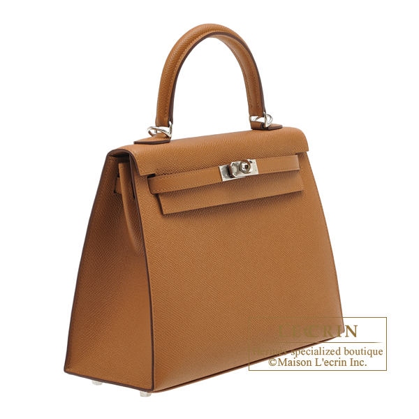 Hermes Kelly Verso bag 25 Sellier Gold/ Jaune ambre Epsom leather Silver  hardware
