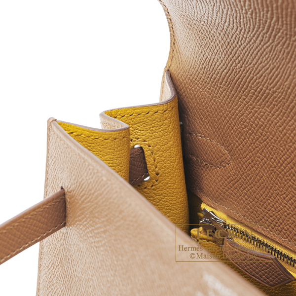 Hermès Gold Epsom and Jaune Ambre Kelly Verso 25