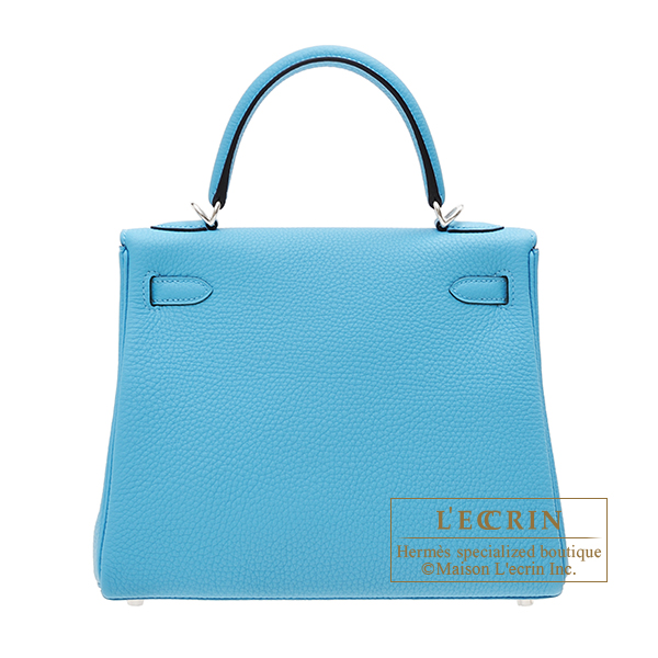 Hermes Kelly bag 25 Retourne Blue du nord Togo leather Silver