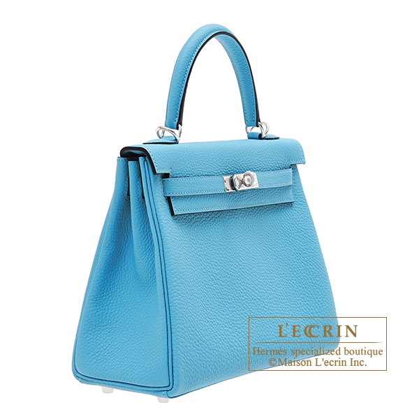 Hermes Kelly bag 25 Retourne Blue du nord Togo leather Silver