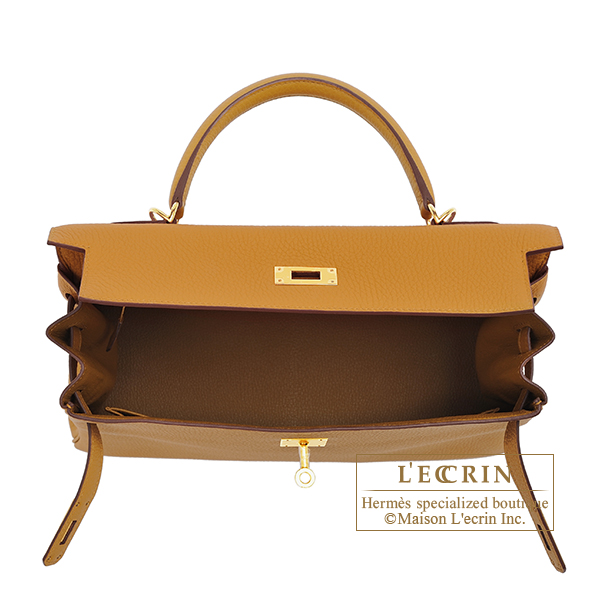 Hermes Kelly bag 32 Retourne Sesame Clemence leather Gold hardware