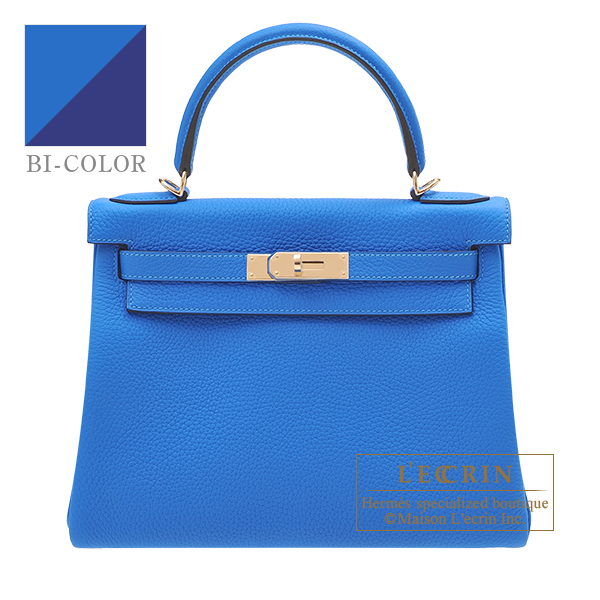 HERMES Kelly 28 Bag in bicolor Blue Indigo and Burgundy Epsom