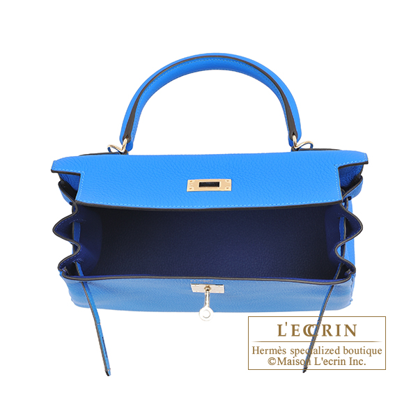 Hermes Personal Kelly bag 28 Retourne Blue hydra/ Blue saphir