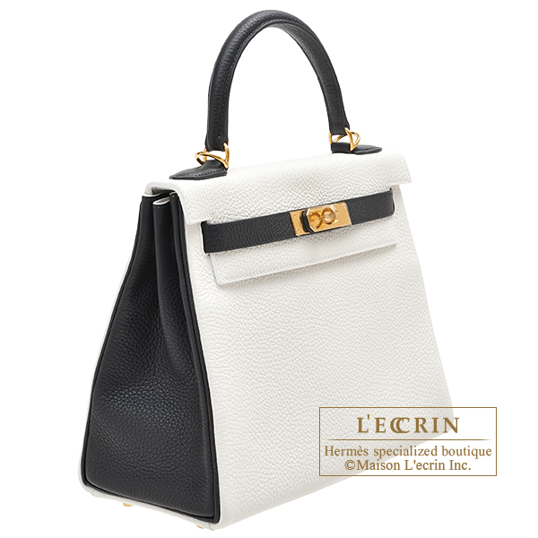 Hermes Kelly 28 Retourne Bag White Clemence Leather with Gold