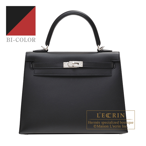 Hermes　Personal Kelly bag 25　Sellier　Black/Rouge grenat　Sombrero leather　Silver hardware